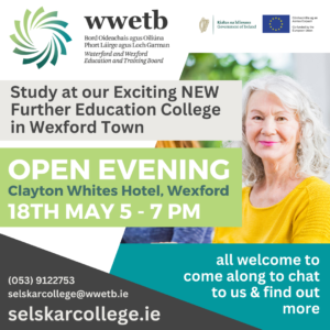 Poster advertising PLC Open evening Whites Hotel 18th May 5-7pm