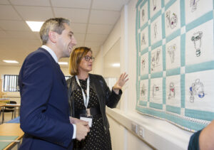 Minister Simon Harris viewing work created by WWETB Community Education learners