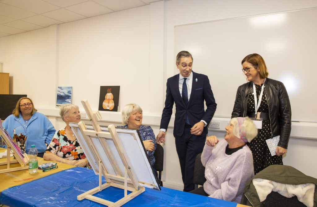 Minister Simon Harris chatting with Community Education learners in the new Wexford College of Further Education and Training