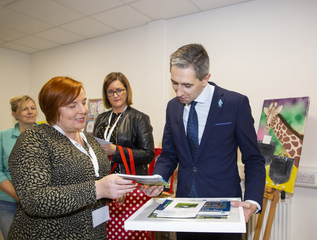 WWET Community Education presenting a gift to Minister Simon Harris at the official opening of Wexford College of Further Education and Training.