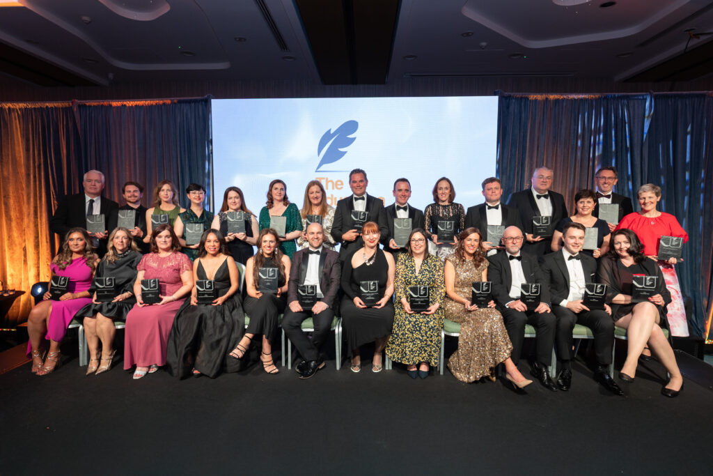 Mary Walsh O Shea WWETB accepting award in a group photo of finalists