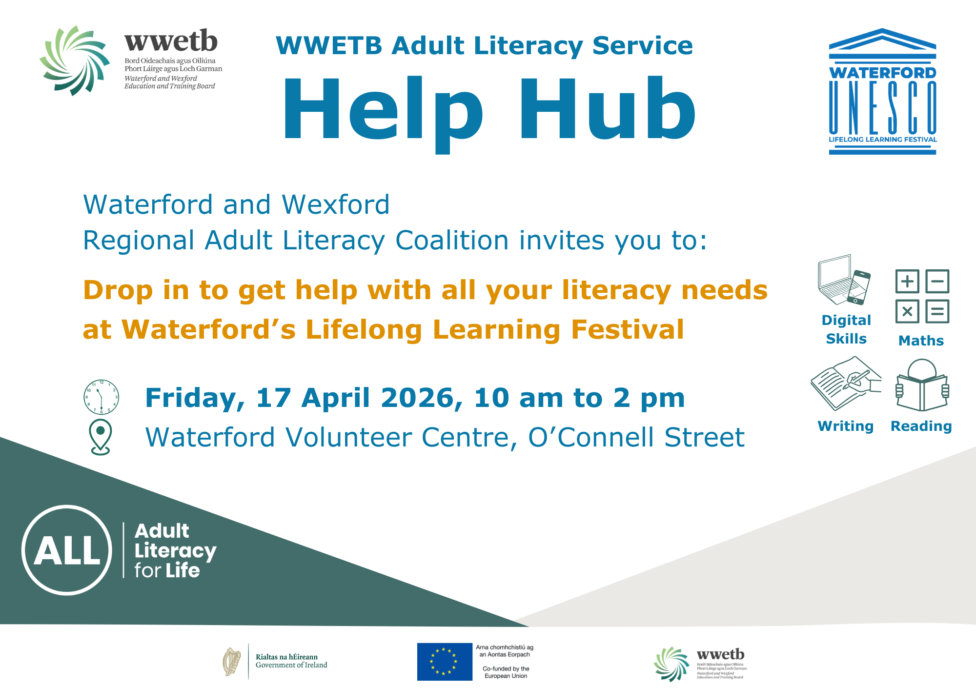 Three free literacy learning opportunities during Waterford’s Lifelong Learning Festival